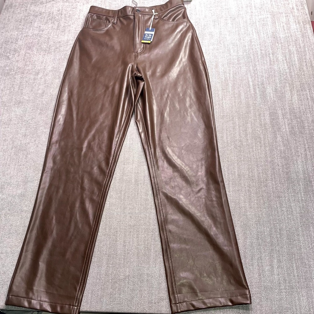 Abercrombie & Fitch Curve Love 90s Straight Vegan Leather Pants Brown 10/30